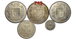 Switzerland - lotto di 5 monete : - 5 Francs ... 