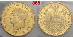 Milano - Napoleone I - 40 Lire 1810 - AU mm ... 
