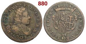Napoli - Filippo V - Grano 1703 - RR CU g. ... 