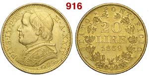 Roma - Pio IX - 20 Lire 1869 anno XXIV - AU ... 