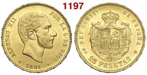 Spain - Alfonso XII - 25 Pesetas 1881 - AU ... 
