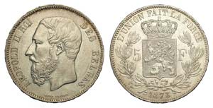 Belgium - Leopold II - 5 Francs 1873 - Ag mm ... 