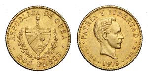 Cuba - 2 Pesos 1916 - Au mm 16,3 g 3,34 - SPL