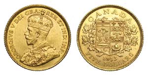 Canada - George V - 5 Dollars 1913 - Au mm ... 