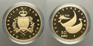 San Marino - 50 Euro 2008 - Au mm 28 g 16,12 ... 
