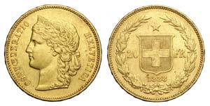 Switzerland - 20 Francs 1888 - RRRR Au mm 21 ... 