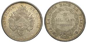 Bolivia - Boliviano 1872 FE - Ag mm 36,5 g ... 