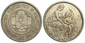 Switzerland - 5 Francs 1865 - Ag mm 37 - ... 