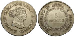 Lucca - Elisa Bonaparte - 5 Franchi 1805 - ... 