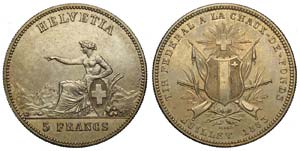 Switzerland - 5 Francs 1863 - Ag mm 37 - ... 
