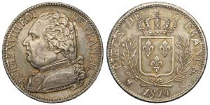France - Louis XVIII - 5 Francs 1814 Q - Ag ... 