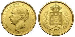 Portugal - Luiz I - 5000 Reis 1862 - Au mm ... 