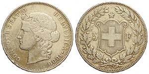 Switzerland, Confederation, 5 Francs 1889, ... 