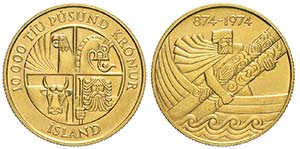 Iceland, Republic, 10000 Kronur 1974, Au mm ... 