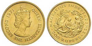 Mauritius, Elizabeth II, 200 Rupees 1971, Au ... 