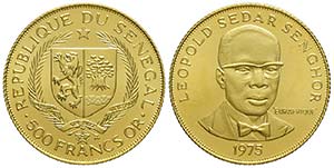 Senegal, Republic, 500 Francs 1975, Au mm 22 ... 