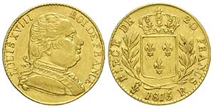 France, Louis XVIII, 20 Francs 1815 R, Rara ... 