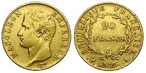France, Napoleon I, 20 Francs AN 13 A, Au mm ... 