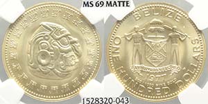 Belize, 100 Dollars 1977, Au g 6,21, Matte ... 
