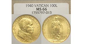 Roma, Pio XII, 100 Lire 1940, Rara, Au mm ... 