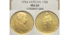 Roma, Pio XII, 100 Lire 1954, RR Au mm 20,7 ... 