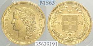 Switzerland, Confederation, 20 Francs 1886, ... 