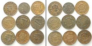 United States, Lotto di 9 monete: Cent 1817 ... 