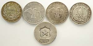 Chile, Decimal Coniage, Lotto di 5 monete da ... 