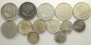 Chile, Decimal Coniage, Lotto di 13 monete ... 