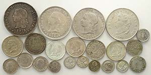 Colombia, Lotto di 22 monete 1827-1887