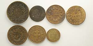 French Colony, Lotto di 7 monete, ... 