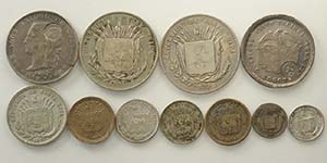 Costa Rica, Lotto di 11 monete 1865-1889, ... 
