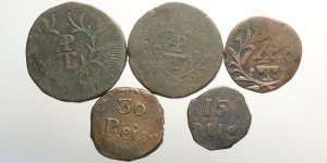 India-Portuguese, Goa, Lotto di 5 monete in ... 
