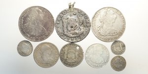 Mexico, Lotto di 9 monete 1746-1792, ... 