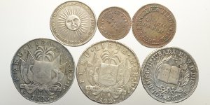 Peru, Lotto di 6 monete 1821-1826, ... 