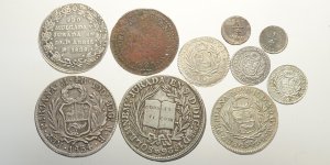 Peru, Lotto di 10 monete 1823-1855, ... 