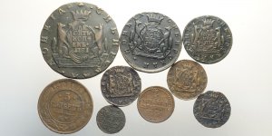 Russia, Lotto di 9 monete 1768-1870, ... 