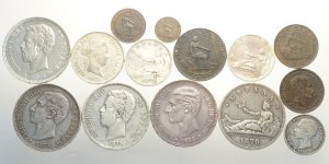 Spain, Lotto di 14 monete 1868-1878 ... 