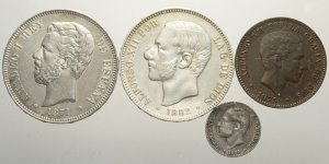 Spain, Lotto di 4 monete 1871-1882 ... 