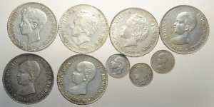 Spain, Lotto di 9 monete 1885-1898 ... 