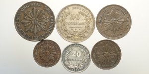 Uruguay, Lotto di 6 monete 1857-1877, ... 
