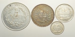 Uruguay, Lotto di 4 monete 1877-1916, ... 
