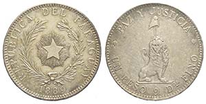 Paraguay, Republic, Peso 1889, Ag mm 37,5 ... 