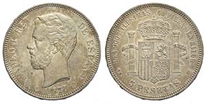 Spain, Amedeo I, 5 Pesetas 1871 (*71*), Ag ... 