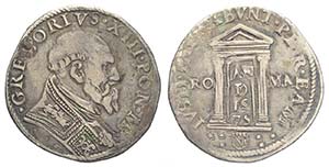 Roma, Gregorio XIII, Testone 1575, Ag mm ... 