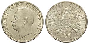 Germany, Baden, Friedrich II, 5 Mark 1913 G, ... 