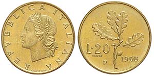 Repubblica Italiana, Monetazione in Lire, 20 ... 