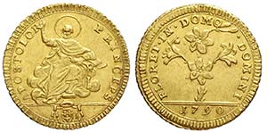 Roma, Pio VI, Doppia 1790, Au mm 22,5 g ... 