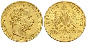 Austria, Franz Joseph I, 20 Francs 1875, Au ... 