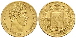 France, Charles X, 20 Francs 1830 A, Au mm ... 